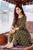 Olive Green Straight Heavy Rayon Kurta with Striped Pants