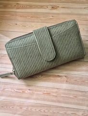 Olive Green Women's Long Wallet with Card Slots & Zip Closure