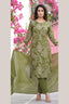 Olive Green Floral Paisley Kurta Pant Set with Striped Dupatta for Women | Bavis Clothing