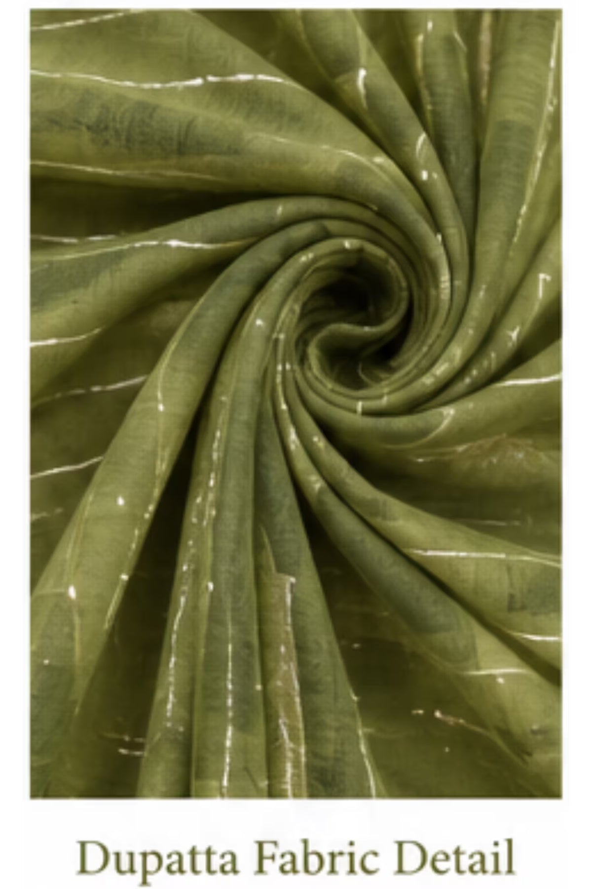 Dupatta Fabric Detail - Olive Green Floral Paisley Kurta Pant Set with Striped Dupatta for Women | Bavis Clothing
