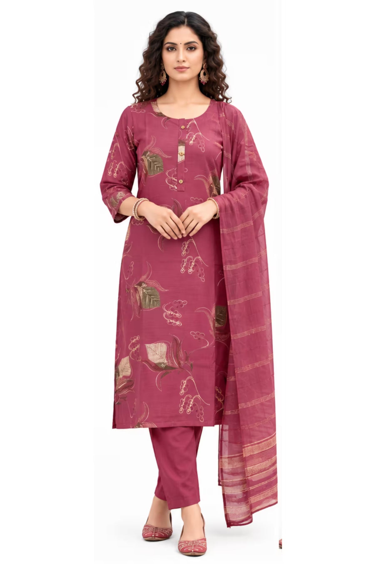 Onion Pink Printed Kurta Pant Dupatta Set for Women | Bavis Clothing