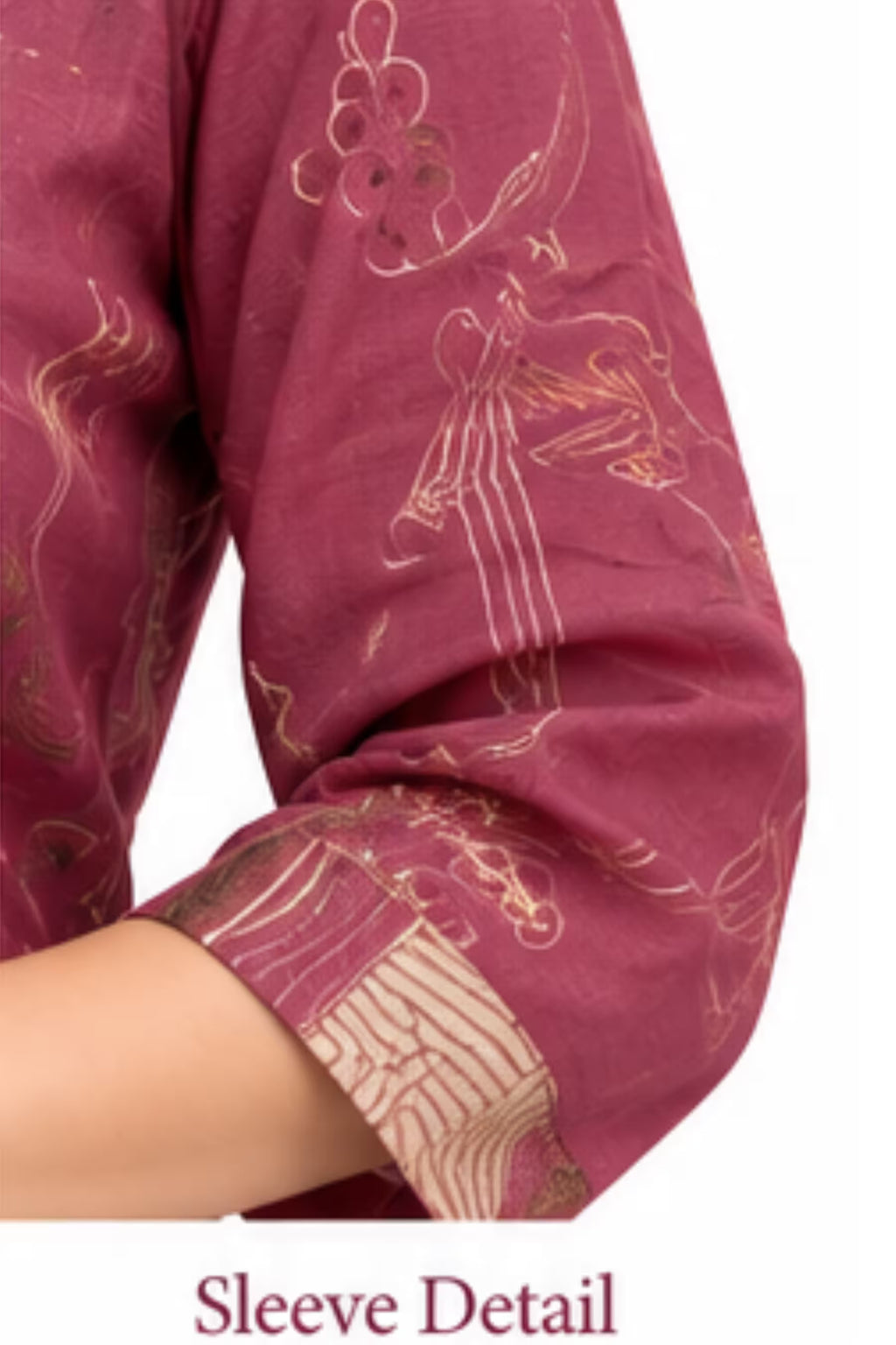 Sleeve Detail - Onion Pink Printed Kurta Pant Dupatta Set for Women | Bavis Clothing