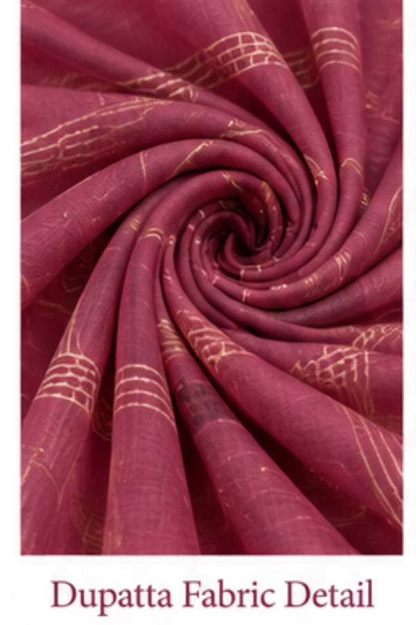 Dupatta Fabric detail - Onion Pink Printed Kurta Pant Dupatta Set for Women | Bavis Clothing