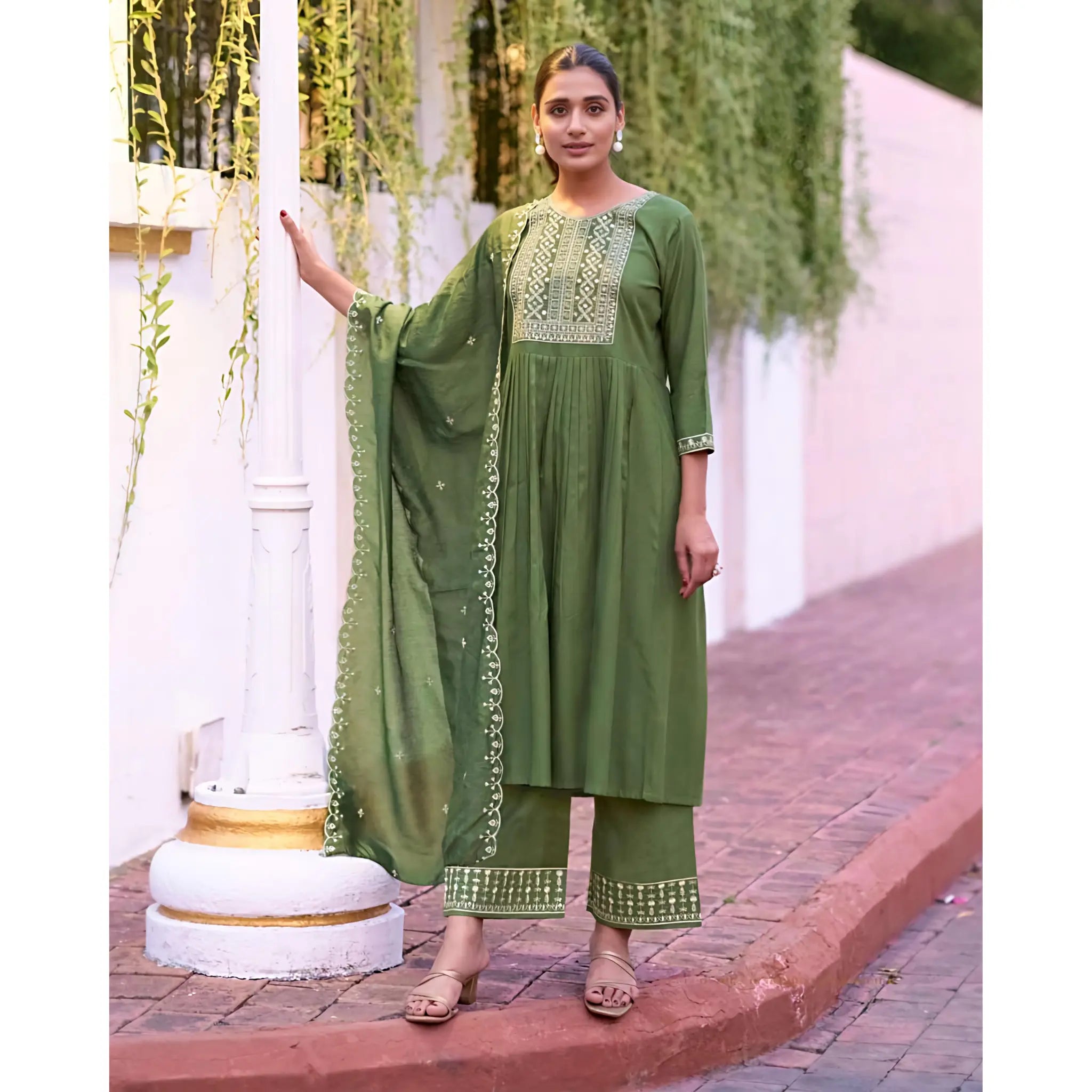 Opulent Italian Viscose Embroidered Set with Chanderi Charm Main image