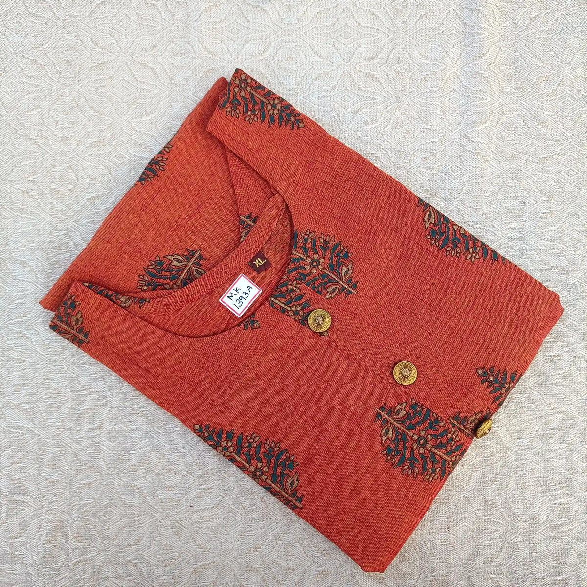 Pale Red Block Print Long Ghera Kurti Main image