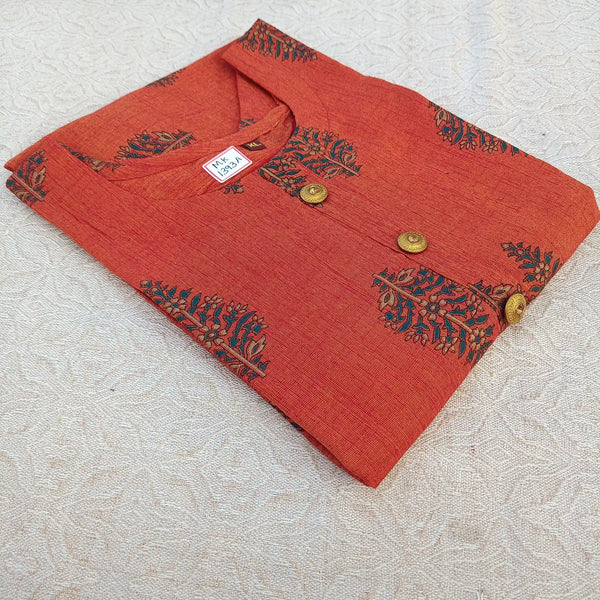 Pale Red Block Print Long Ghera Kurti
