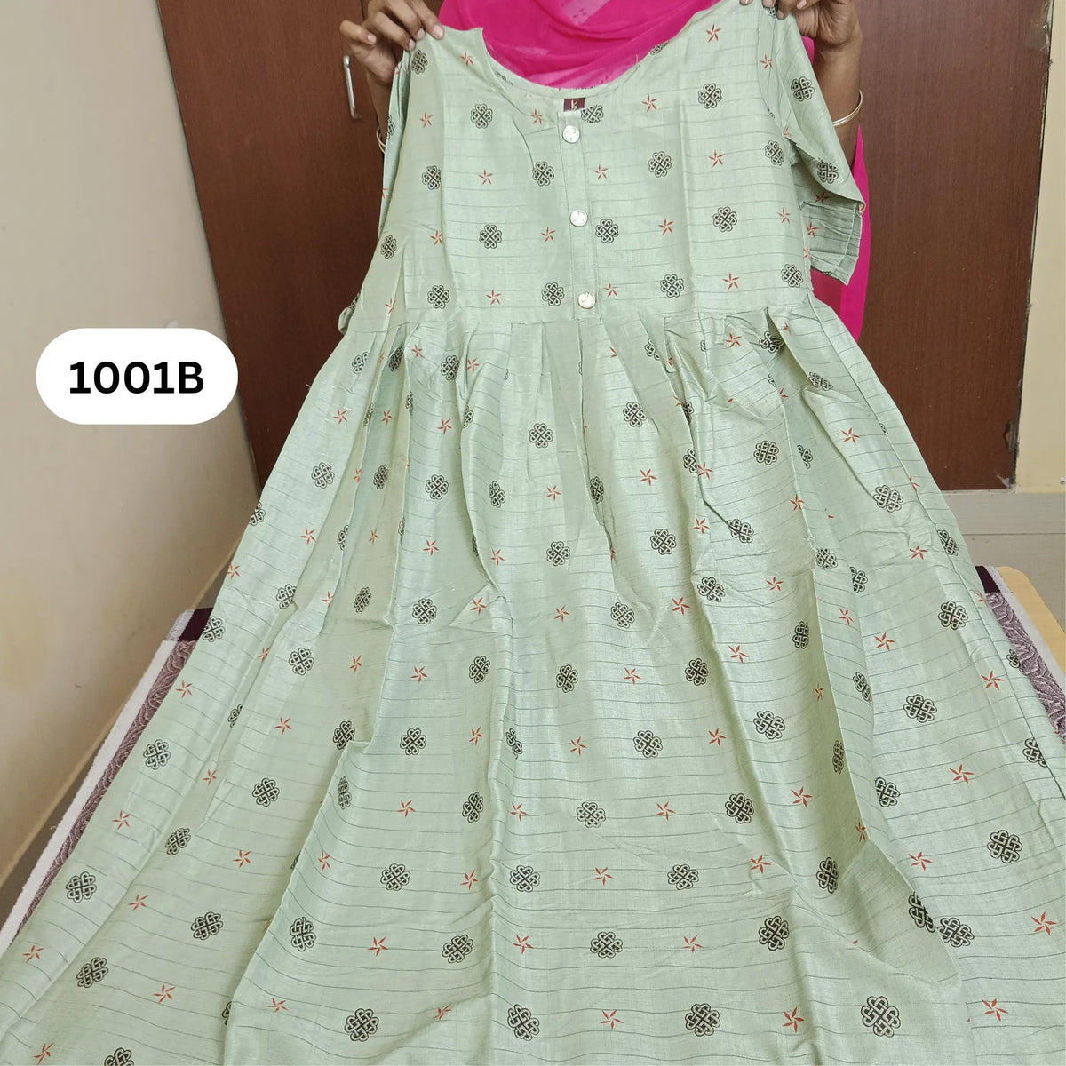 Pastel Green Flared Kurti with Silver Line Main image