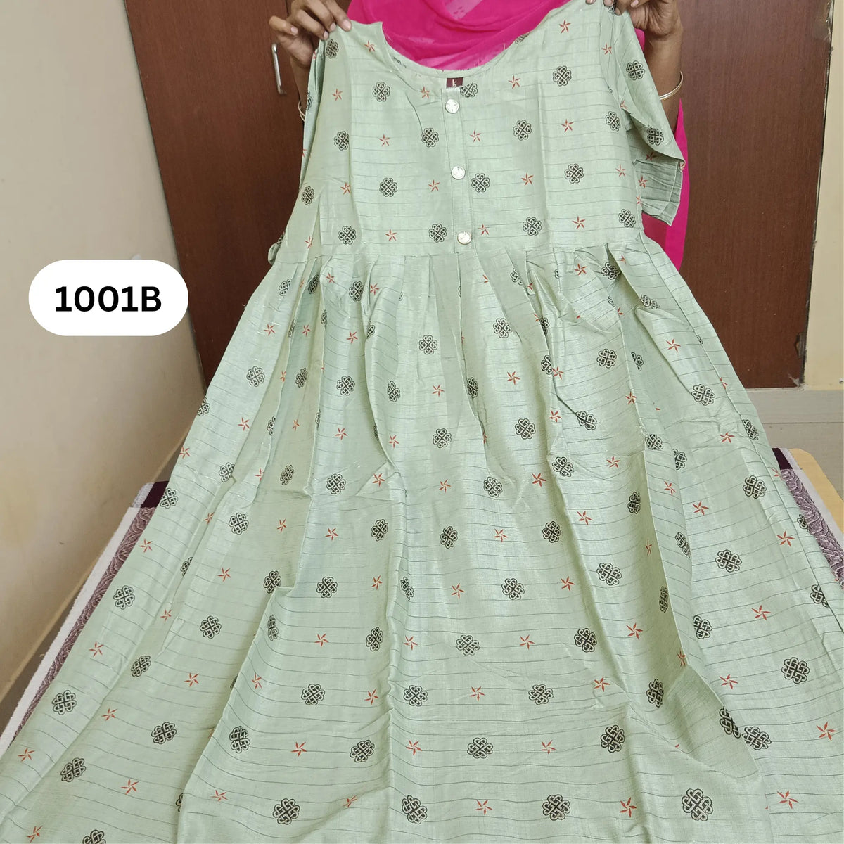 Pastel Green Flared Kurti with Silver Line