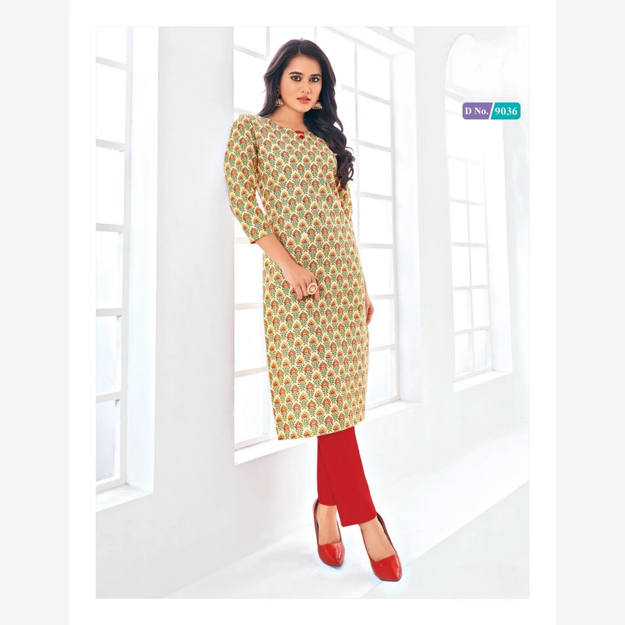 Ethnic Peach Orange Cotton Kurti with Butta Print | Classy and Chic Main image