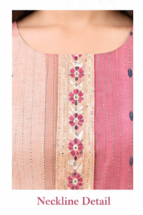 Neckline Detail - Peach Pink Cotton Kurta Pant Set with Dupatta | Bavis Clothing