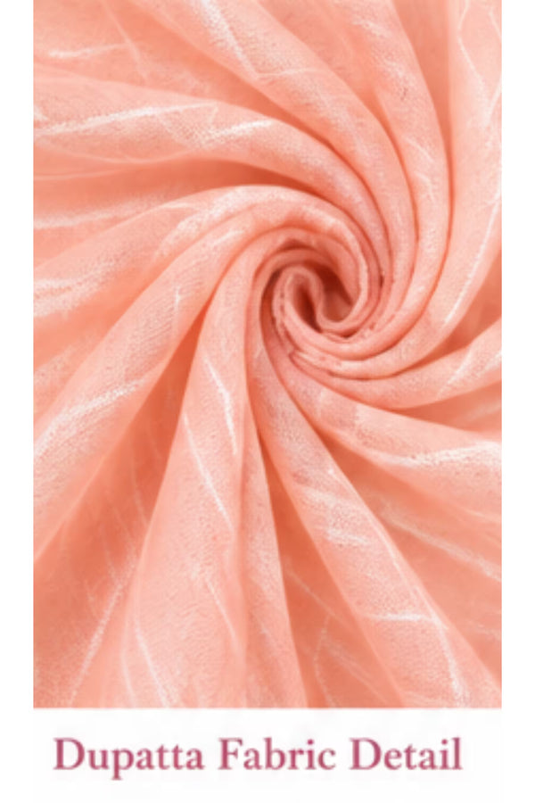Dupatta Fabric Detail - Peach Pink Cotton Kurta Pant Set with Dupatta | Bavis Clothing
