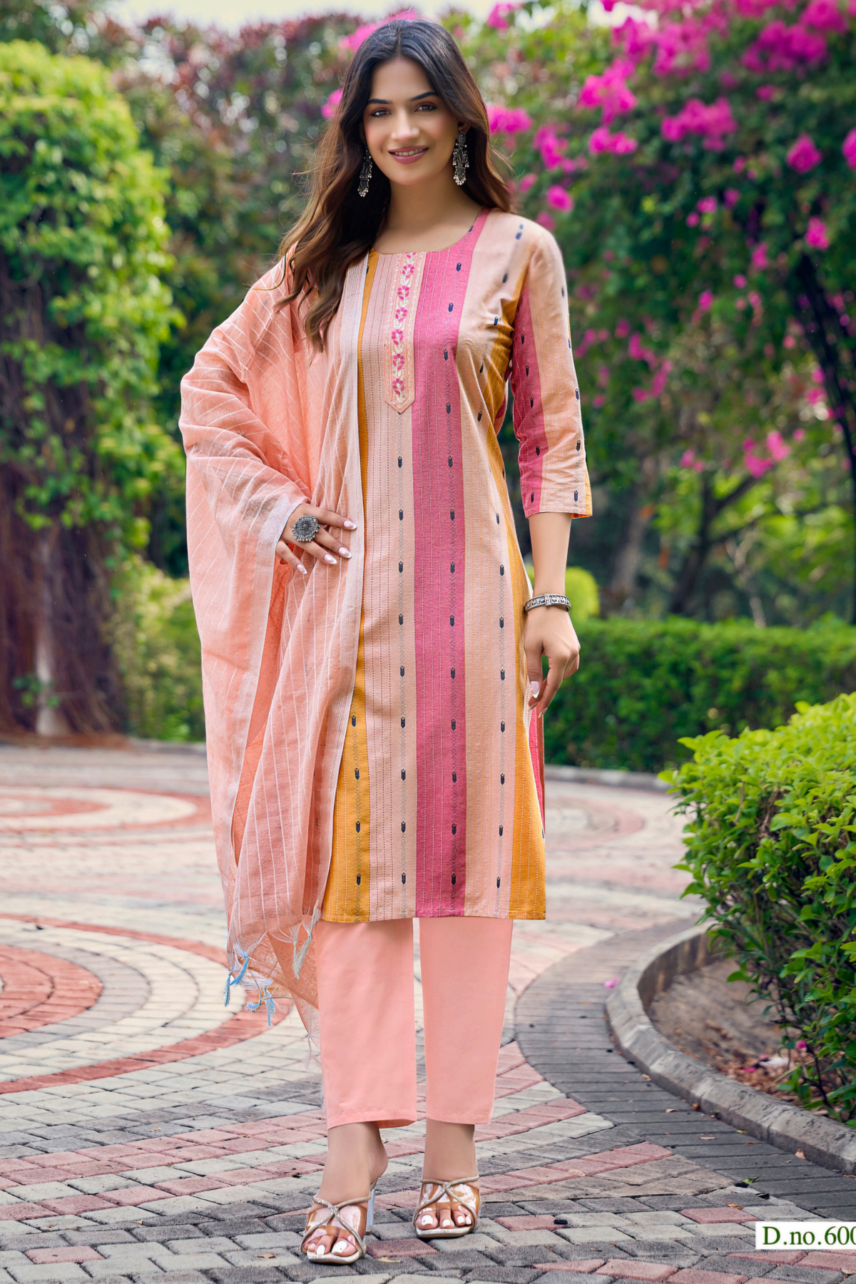 Peach Pink Cotton Straight Kurta Pant Set with Dupatta | Bavis Clothing