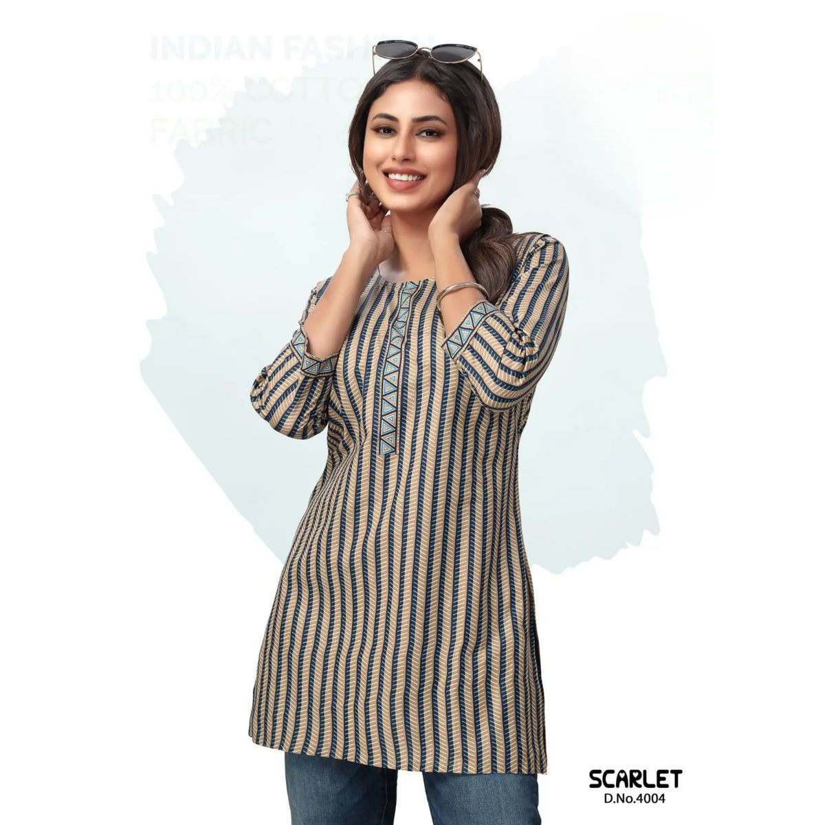 Peach Striped Design Cotton Short Top Main image