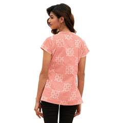 Peachy Pink Printed Cotton Short Tops