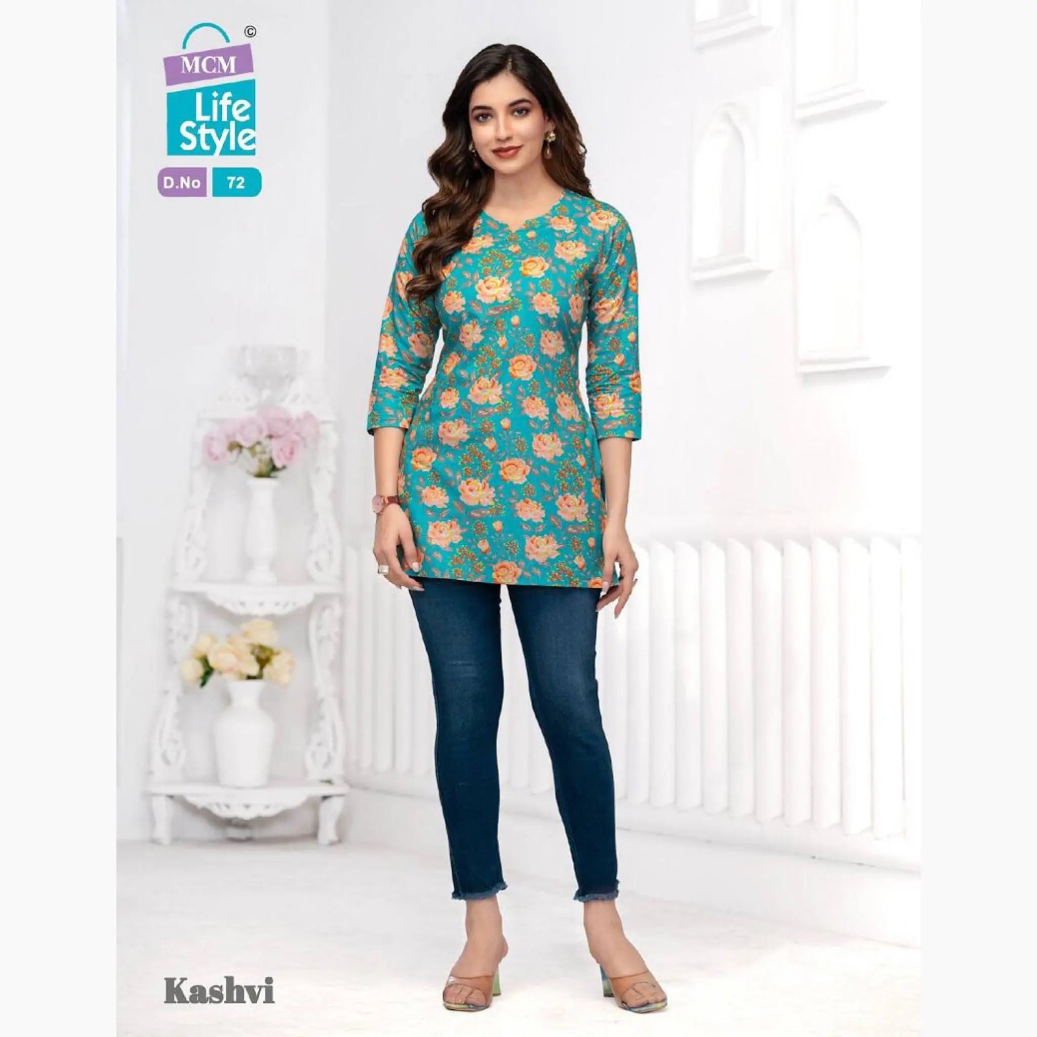 MCM Kashvi Persian Green Floral Print Short Tops Main image