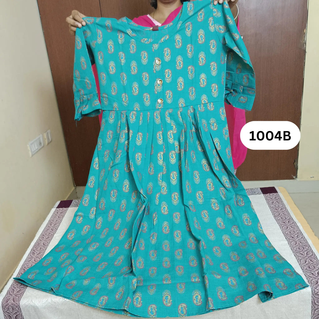 Persian Green Golden Paisley Print Flared Kurti