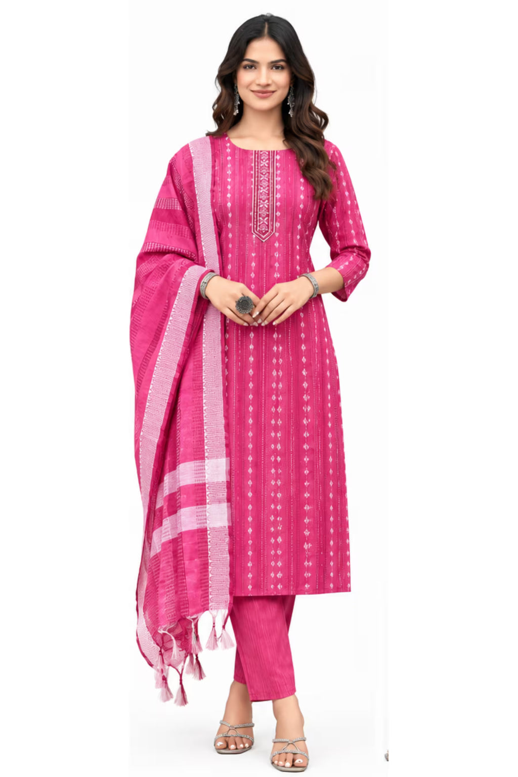 Pink Cotton Straight Kurta Pant Set with Dupatta | Bavis Clothing