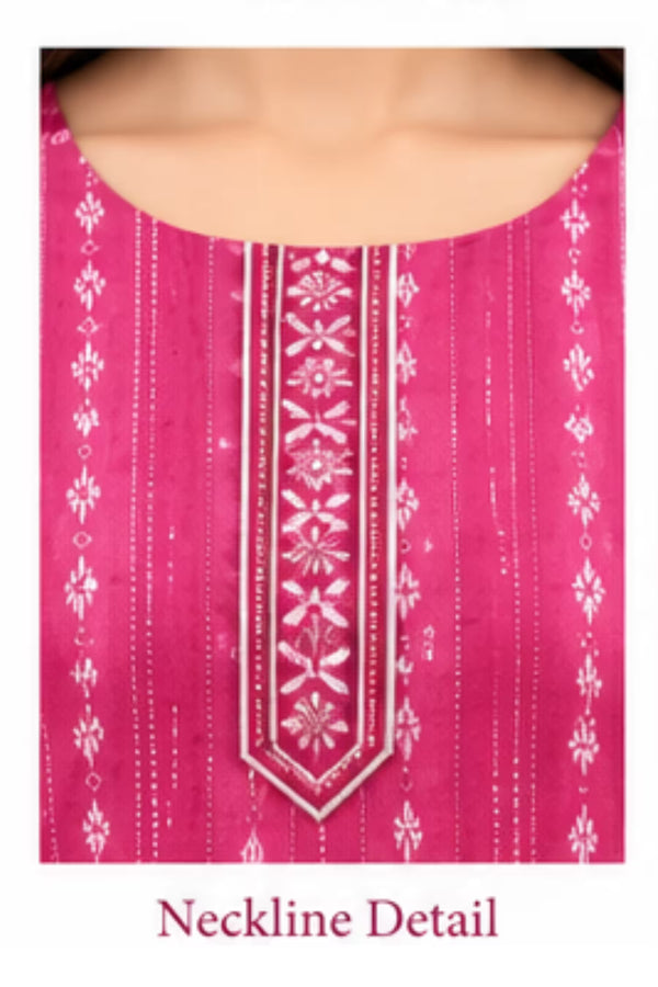 Neckline Detail - Pink Cotton Straight Kurta Pant Set with Dupatta | Bavis Clothing
