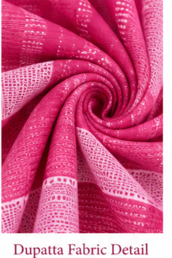 Dupatta Fabric Detail - Pink Cotton Straight Kurta Pant Set with Dupatta | Bavis Clothing