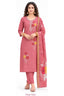 Dusty Rose Embroidered Vertican Silk Kurta Pant Dupatta Set for Women | Bavis Clothing