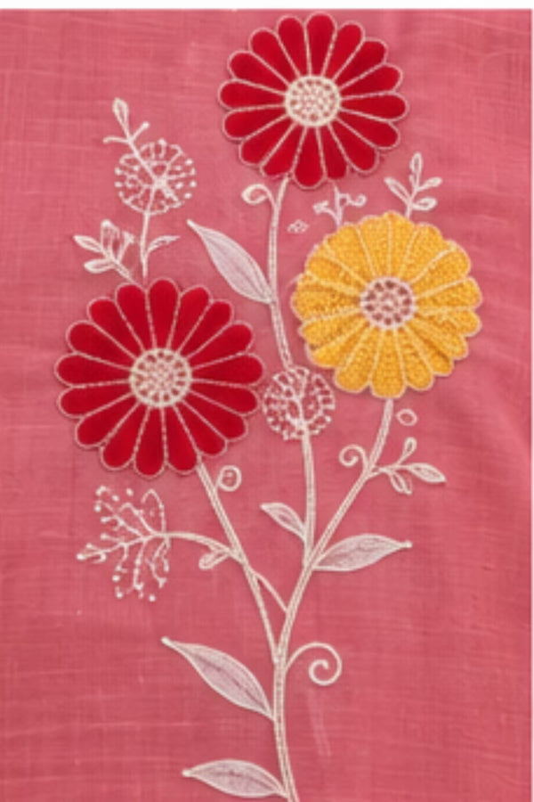 Embroidery Detail - Dusty Rose Embroidered Vertican Silk Kurta Pant Dupatta Set for Women | BavisClothing