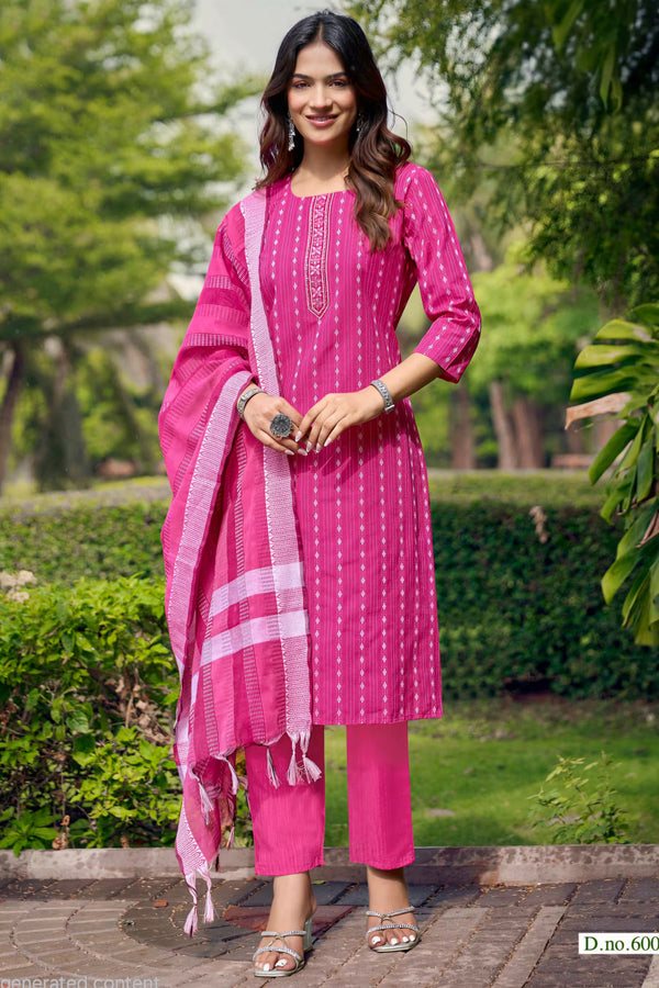 Pink Cotton Straight Kurta Pant Set with Dupatta | Bavis Clothing