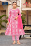 Pink Floral Printed Anarkali Suit with Embroidered Neck & Sequence Work Dupatta - Ganpati Geetanjali - 222 | Bavis Clothing