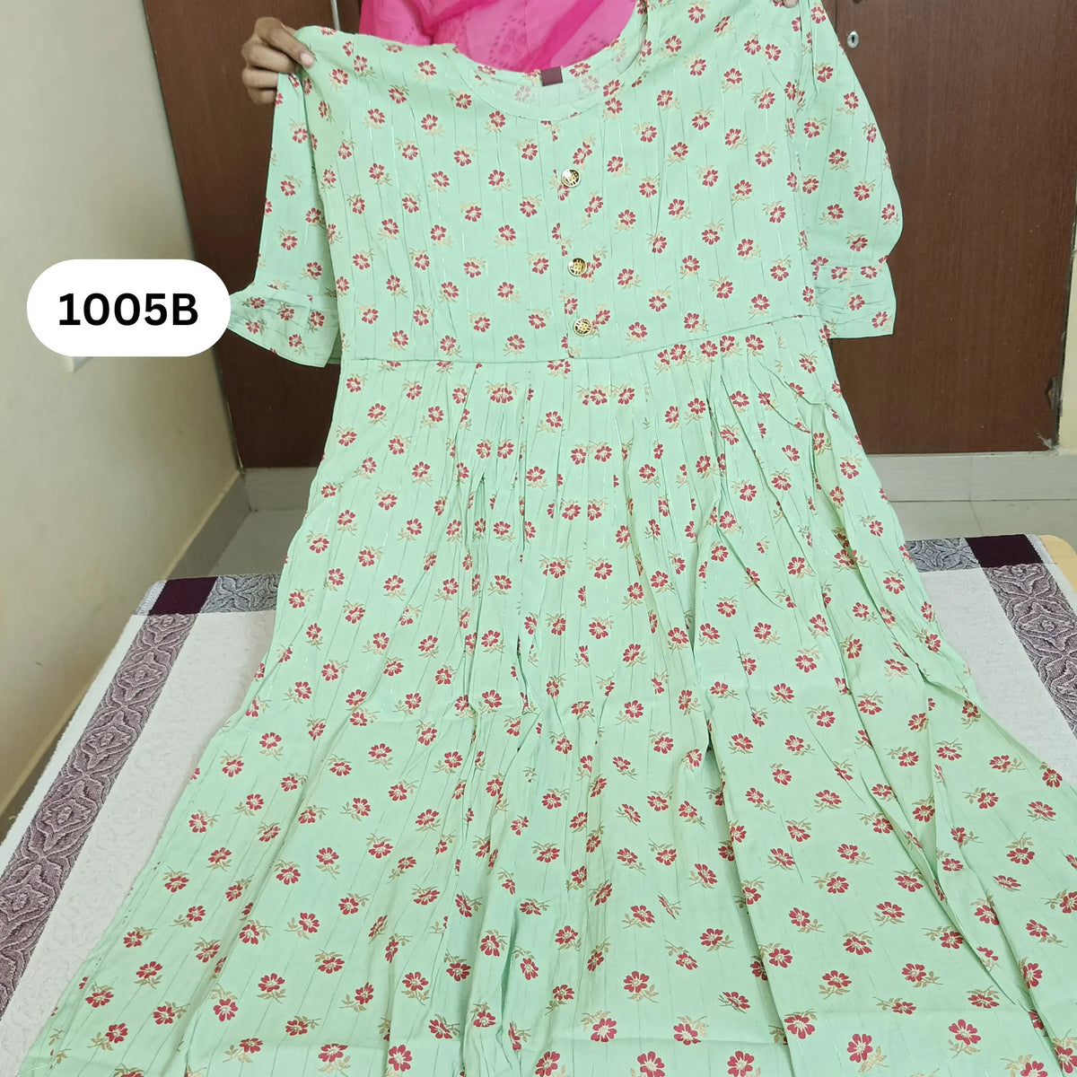 Pista Green Floral Butta Print Flared Kurti Main image