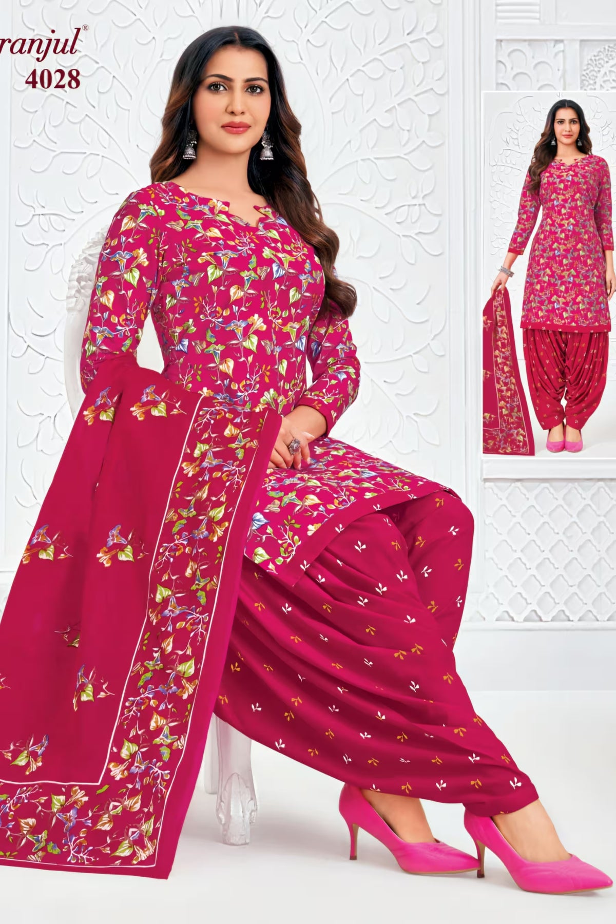 Pranjul - Cotton Printed Readymade Salwar Suit With Patiala Pant and Dupatta - P4028