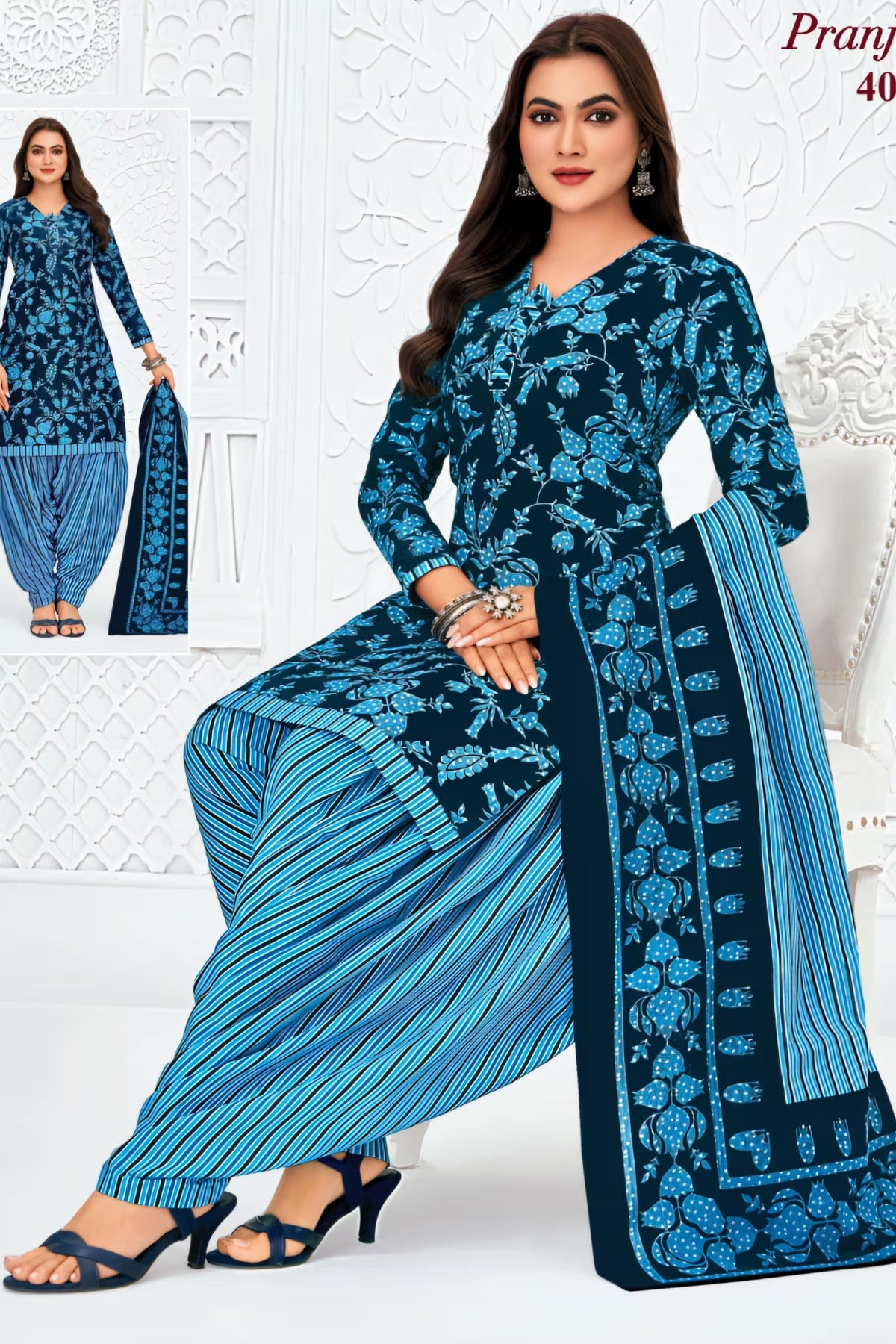 Pranjul - Cotton Printed Readymade Salwar Suit With Patiala Pant and Dupatta - P4027