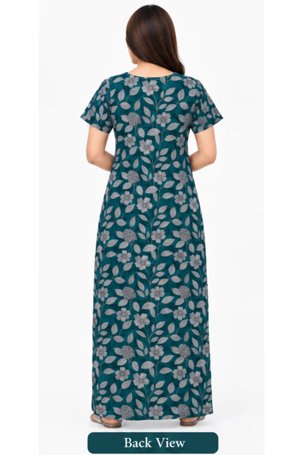 Pranjul 2002 floral printed nighty back view | Bavis Clothing
