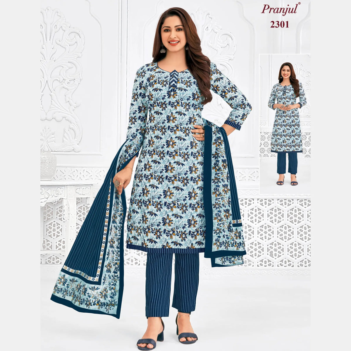 Pranjul Brand Pure Cotton Readymade Churidar - Straight Pant Model - P2301 Main image