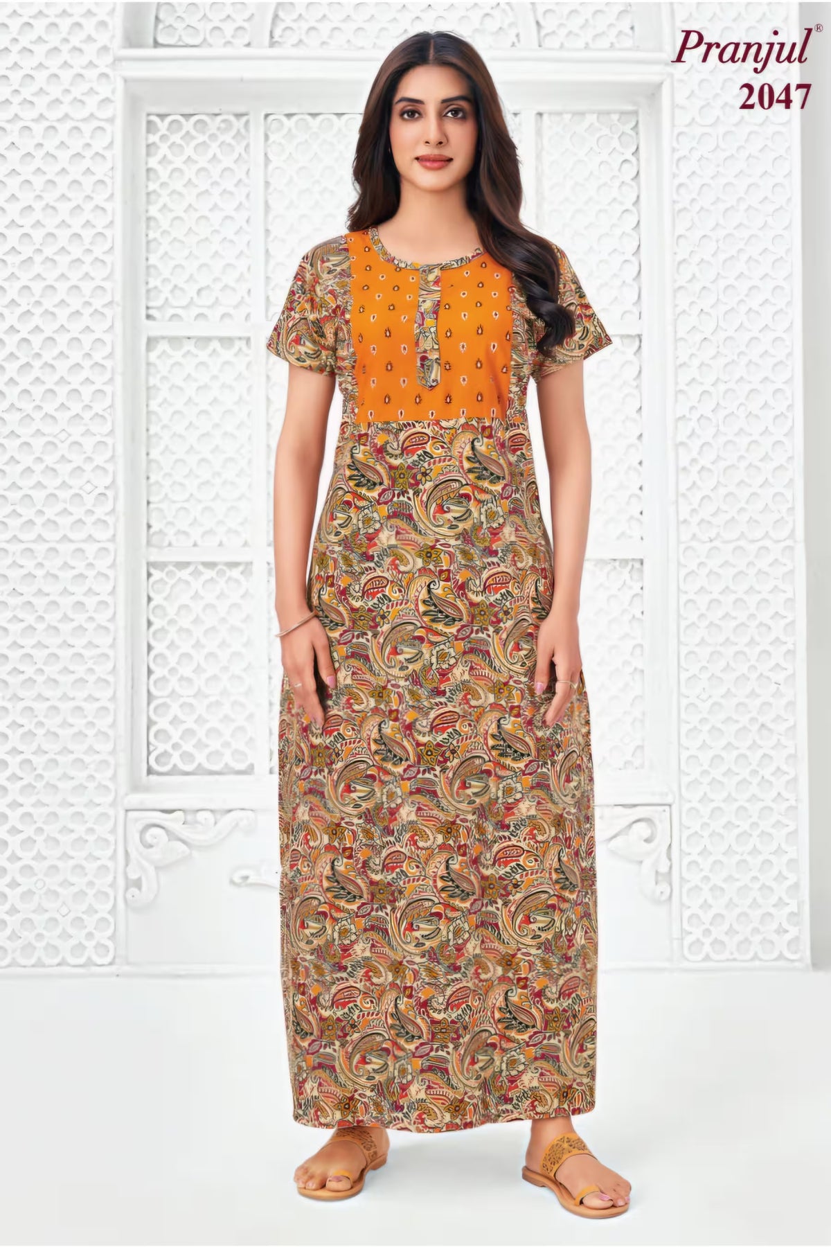 Pranjul Cotton Nighty with Pocket - 2047
