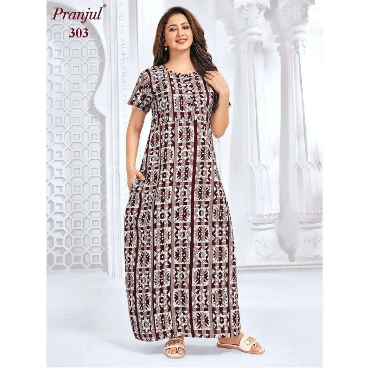Pranjul Pure Cotton Long Nighties 303 Main image