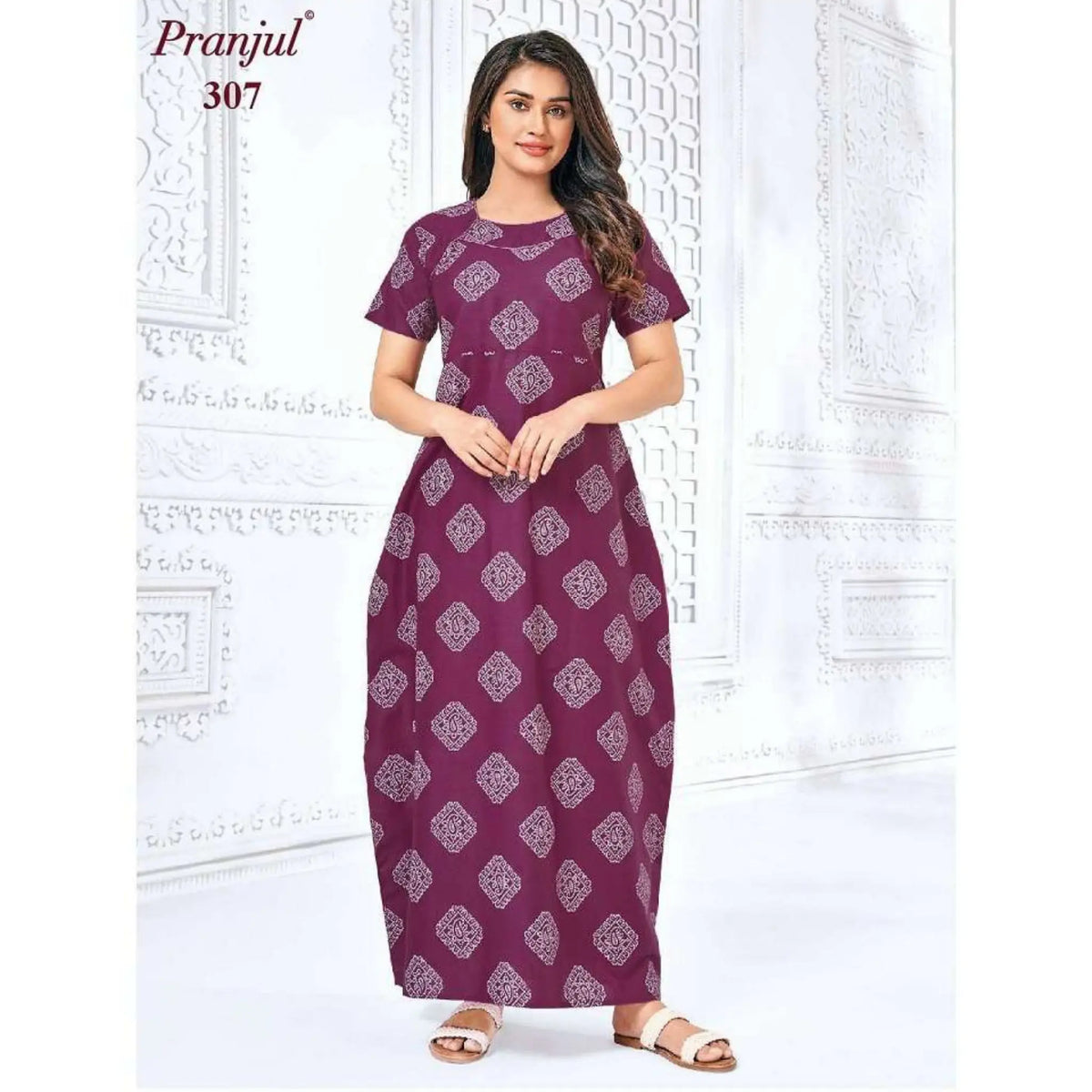 Pranjul Pure Cotton Long Nighties 307 Main image