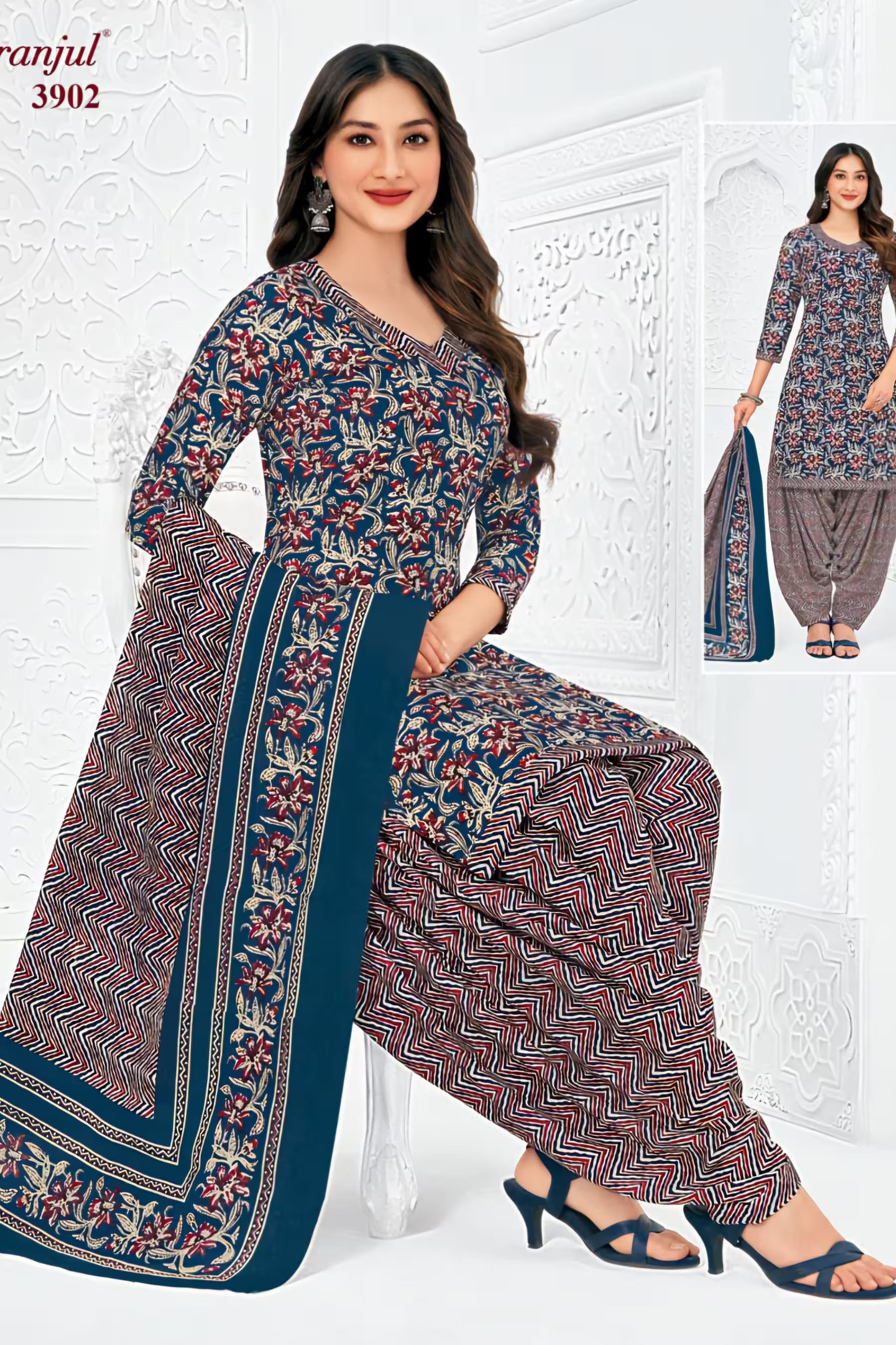 Pranjul - Cotton Printed Readymade Salwar Suit With Patiala Pant and Dupatta - P3902