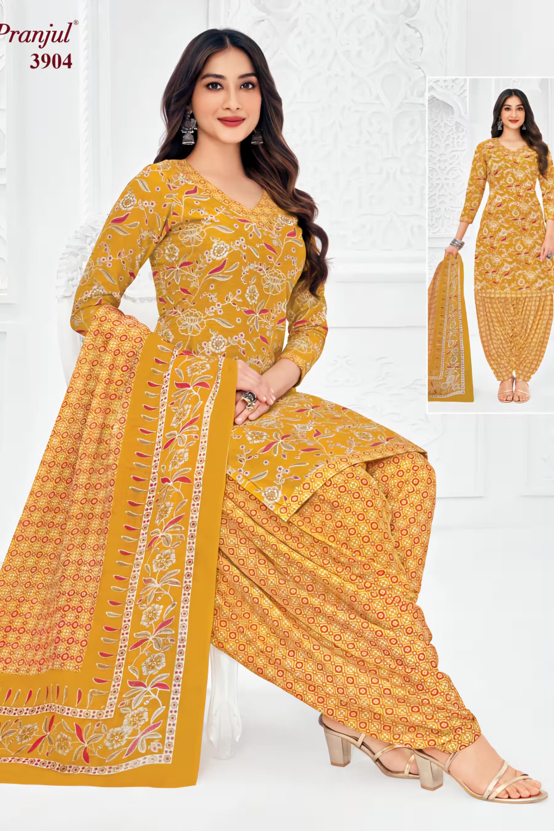 Pranjul - Cotton Printed Readymade Salwar Suit With Patiala Pant and Dupatta - P3904