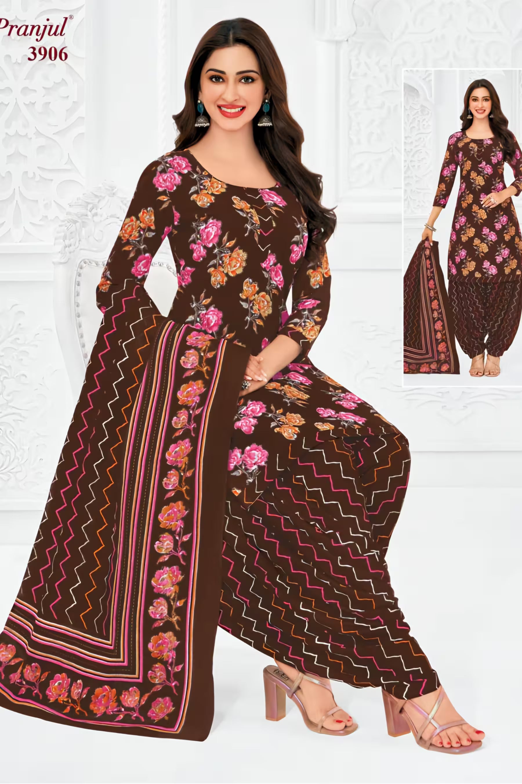 Pranjul - Cotton Printed Readymade Salwar Suit With Patiala Pant and Dupatta - P3906