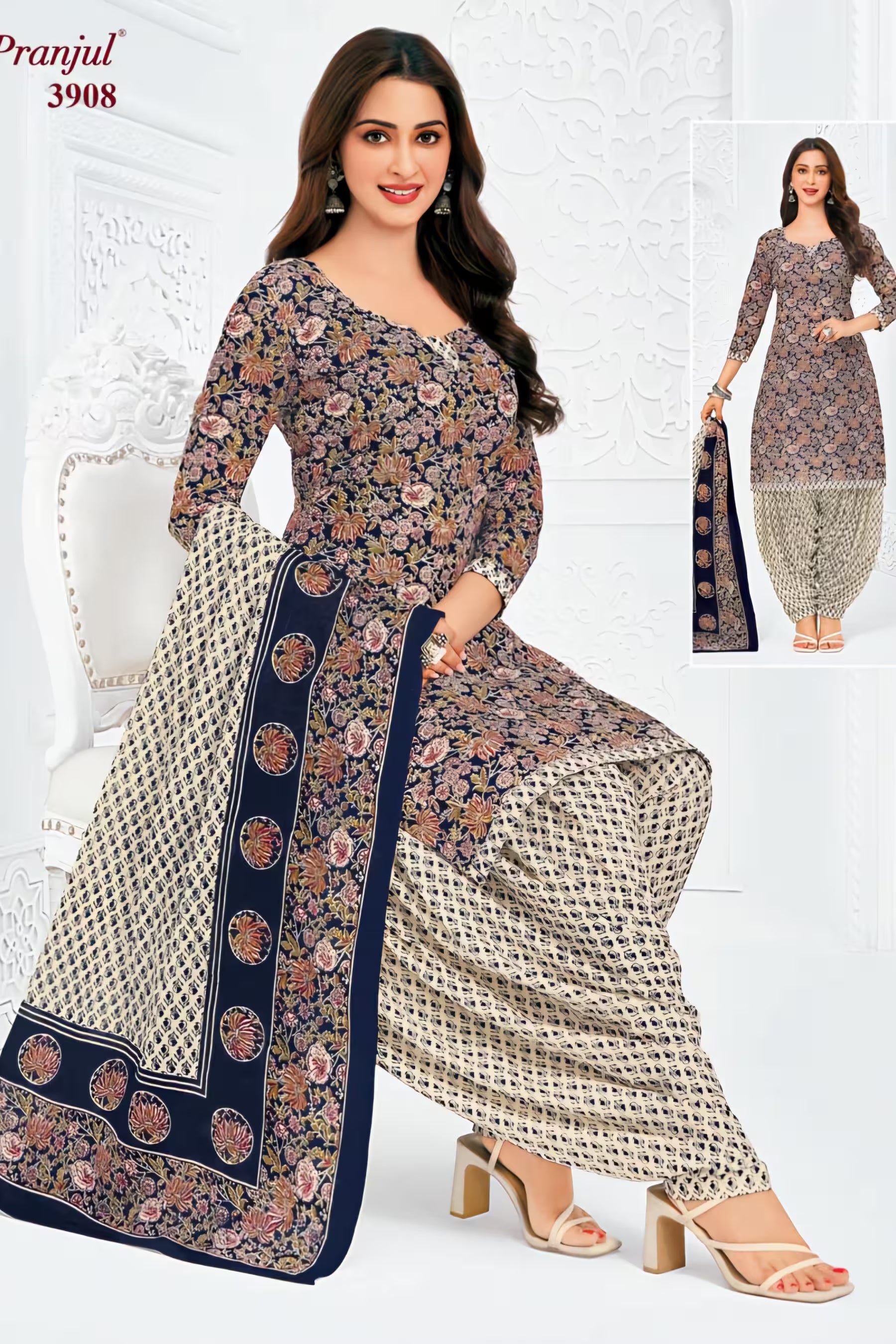 Pranjul - Cotton Printed Readymade Salwar Suit With Patiala Pant and Dupatta - P3908