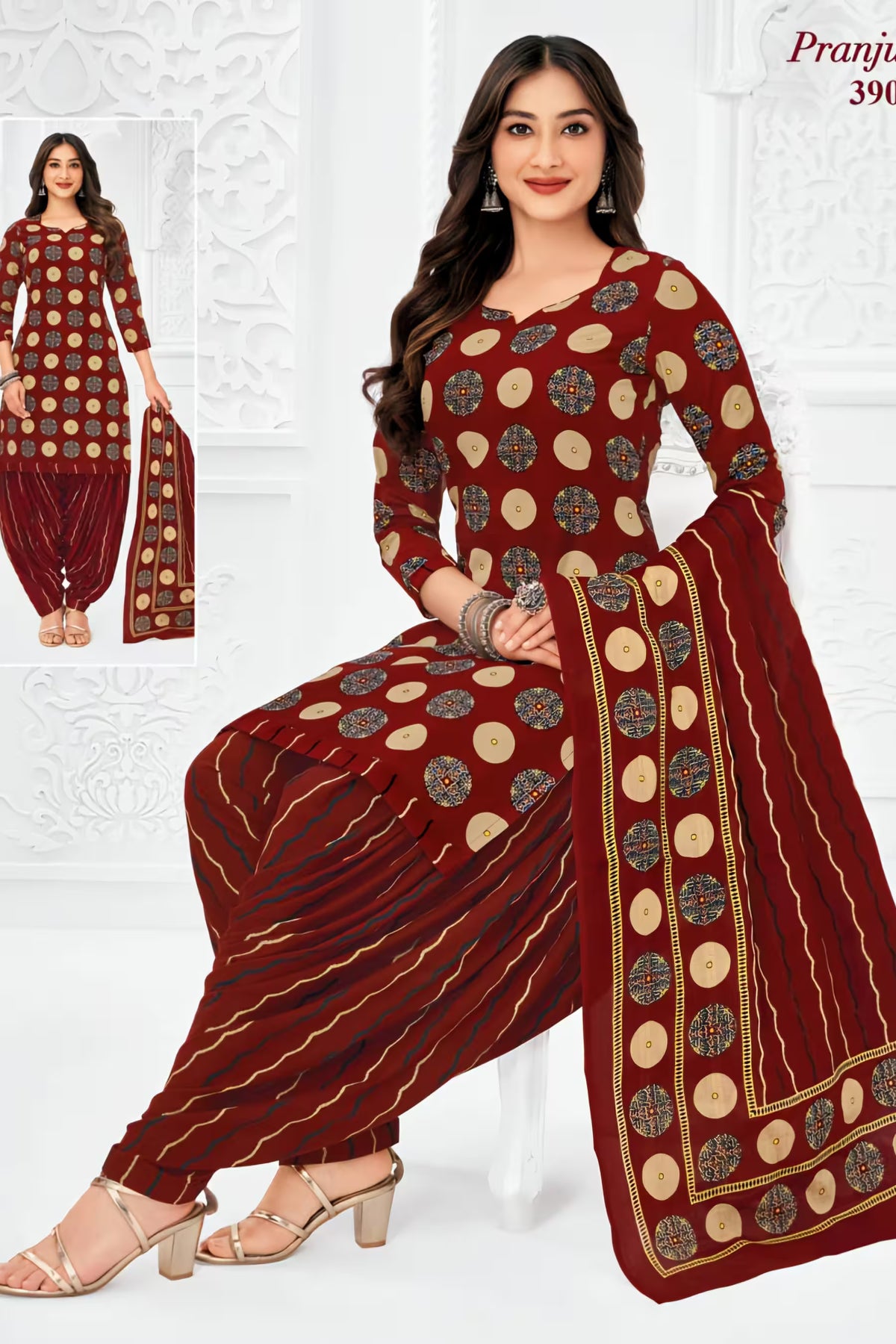 Pranjul - Cotton Printed Readymade Salwar Suit With Patiala Pant and Dupatta - P3909 Main image
