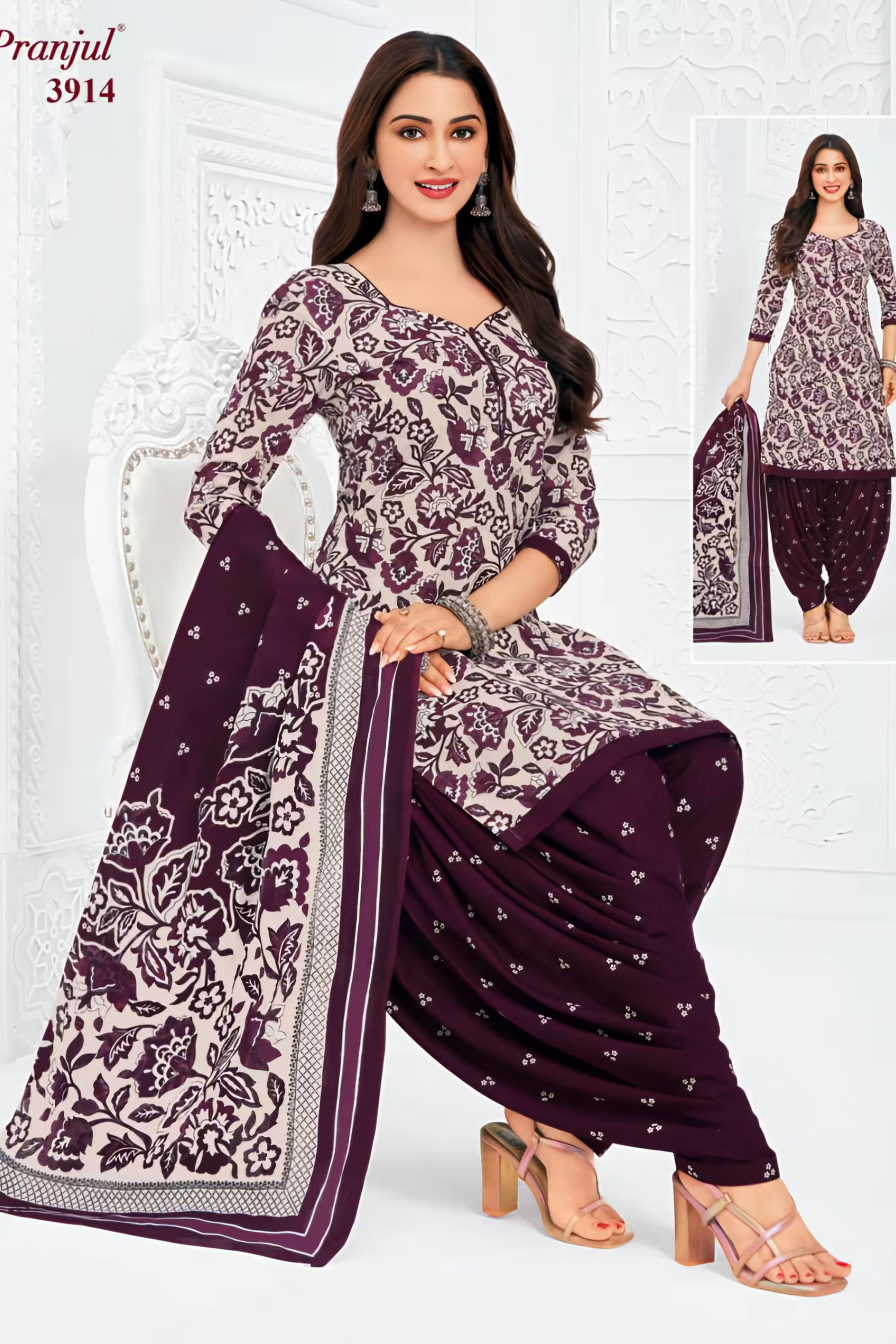 Pranjul - Cotton Printed Readymade Salwar Suit With Patiala Pant and Dupatta - P3914