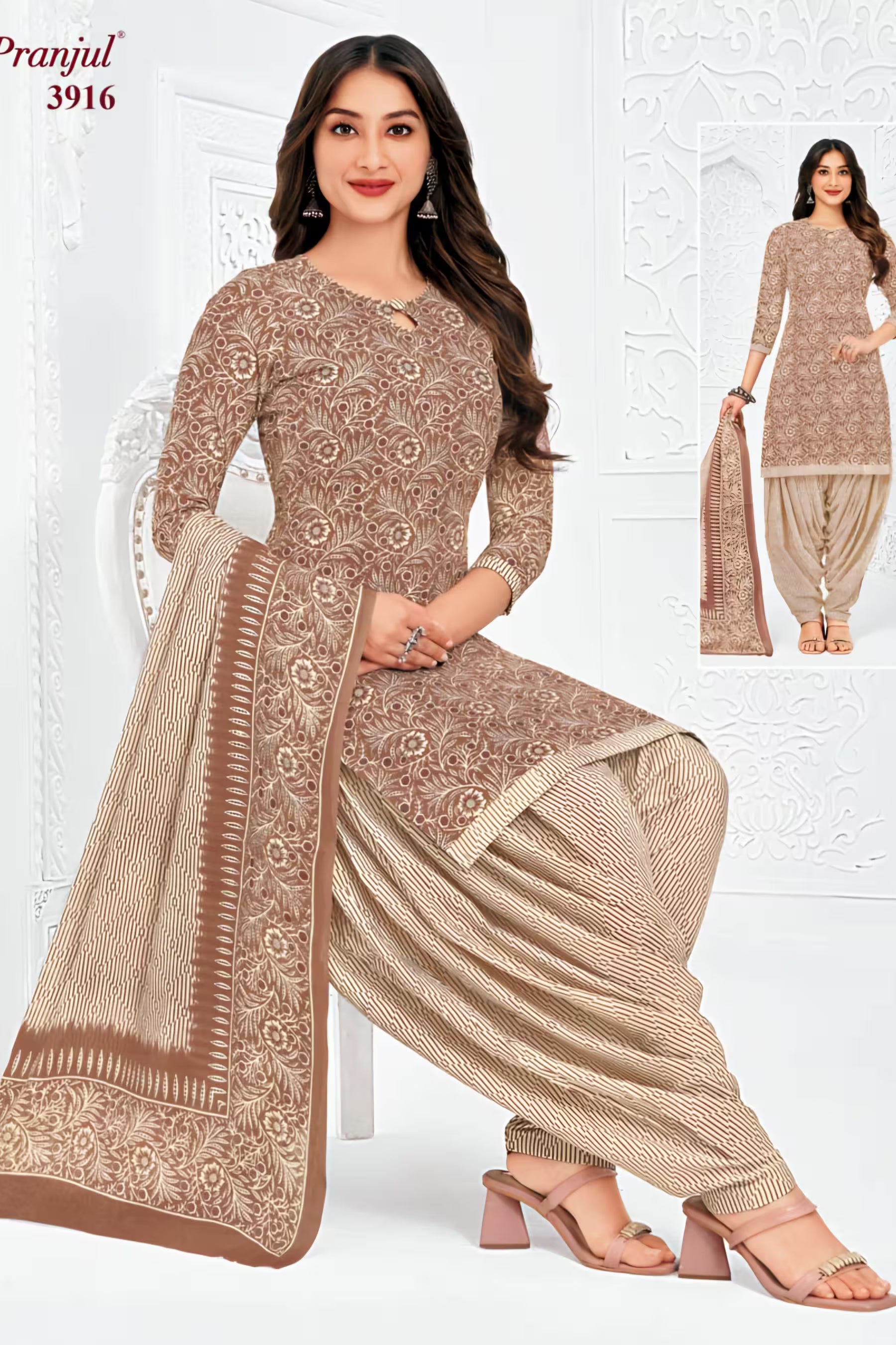 Pranjul - Cotton Printed Readymade Salwar Suit With Patiala Pant and Dupatta - P3916