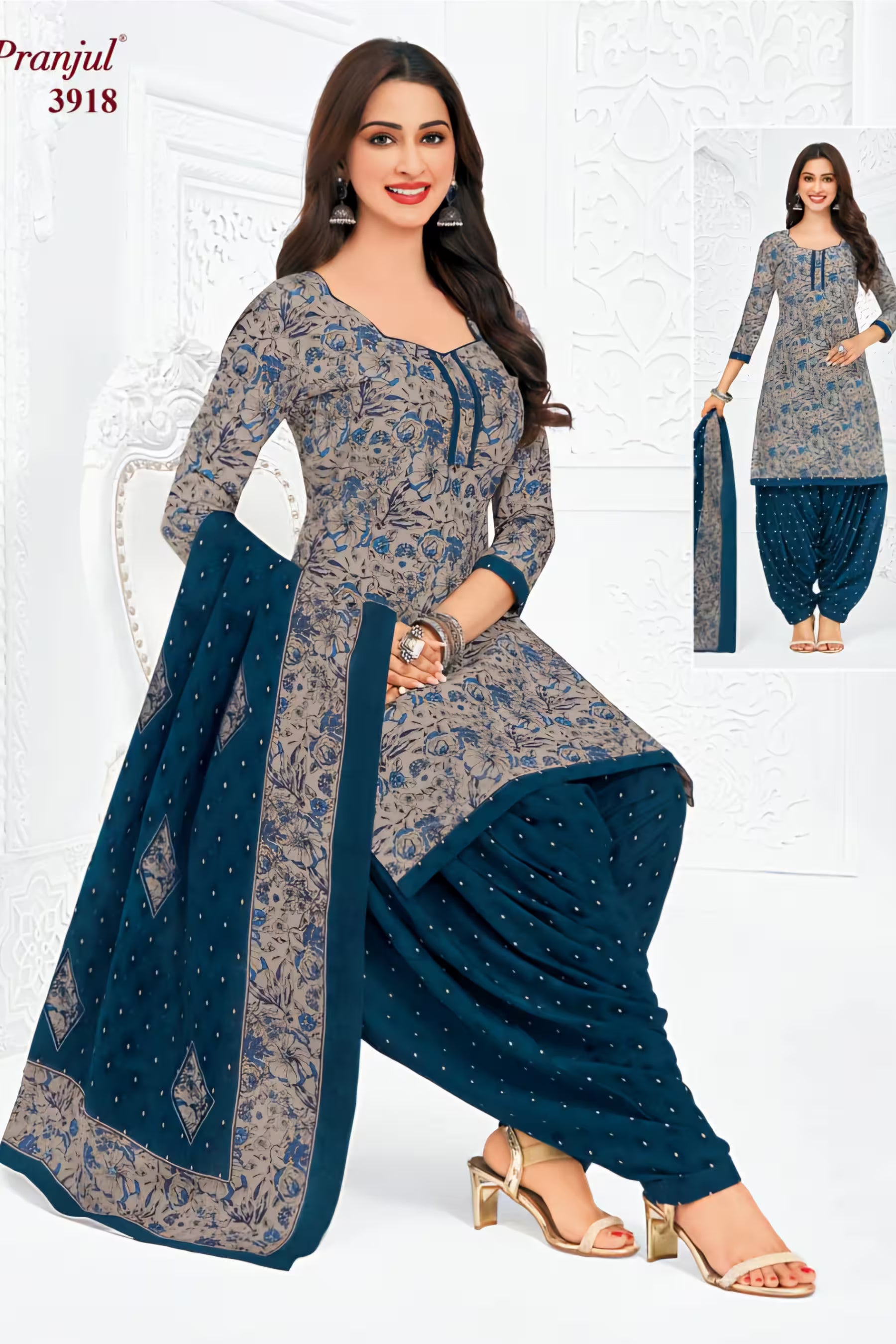 Pranjul - Cotton Printed Readymade Salwar Suit With Patiala Pant and Dupatta - P3918