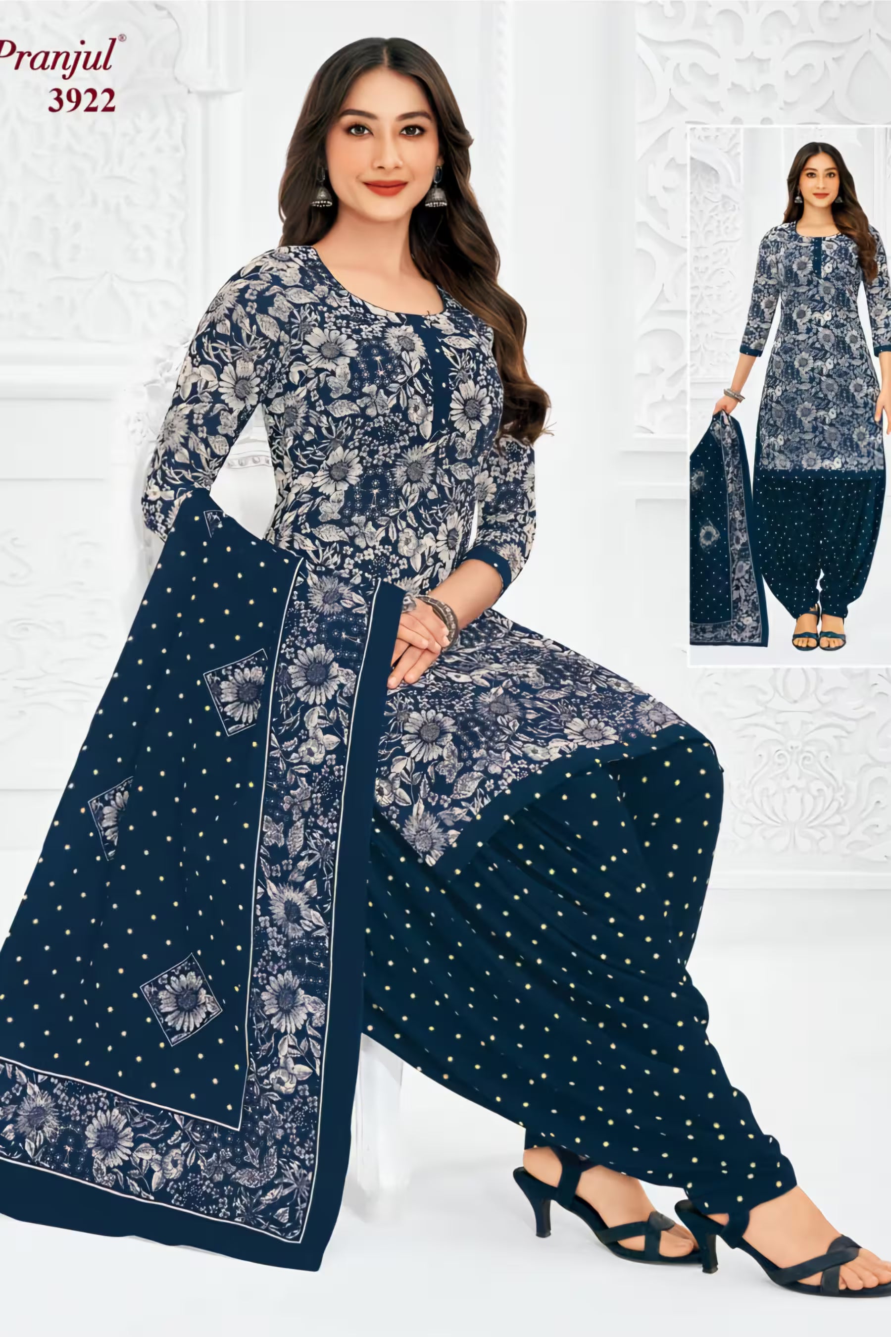 Pranjul - Cotton Printed Readymade Salwar Suit With Patiala Pant and Dupatta - P3922