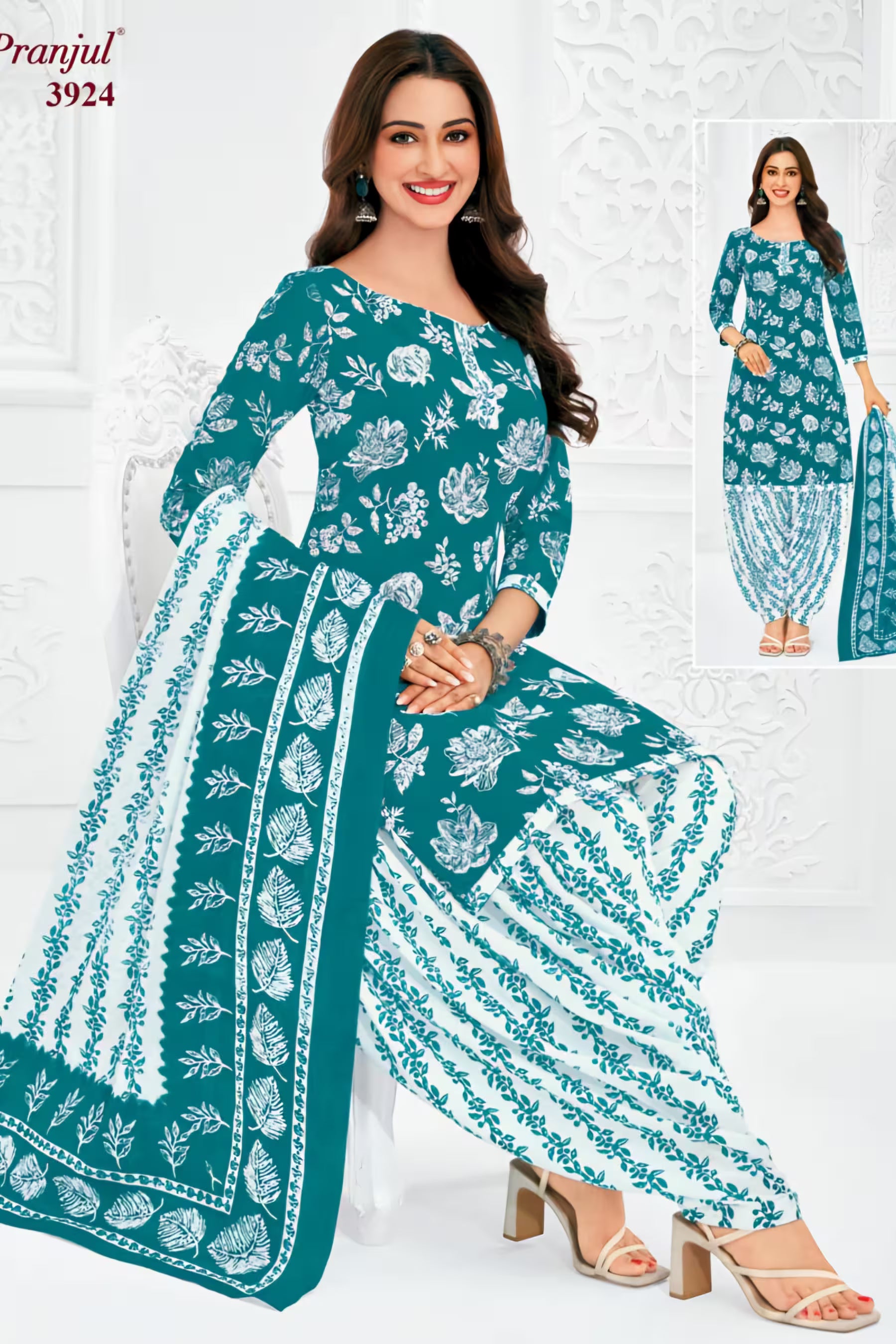 Pranjul - Cotton Printed Readymade Salwar Suit With Patiala Pant and Dupatta - P3924