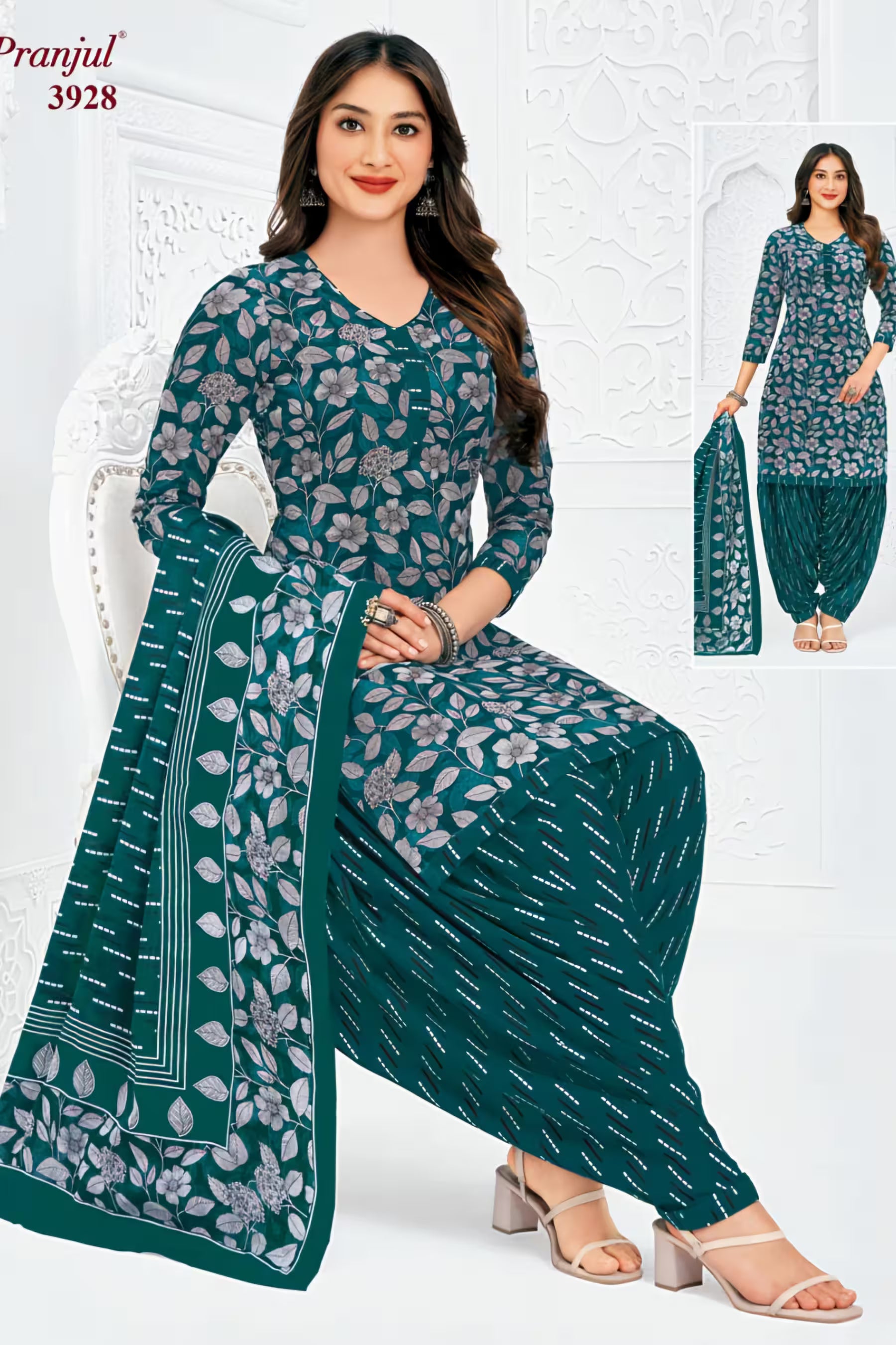 Pranjul - Cotton Printed Readymade Salwar Suit With Patiala Pant and Dupatta - P3928