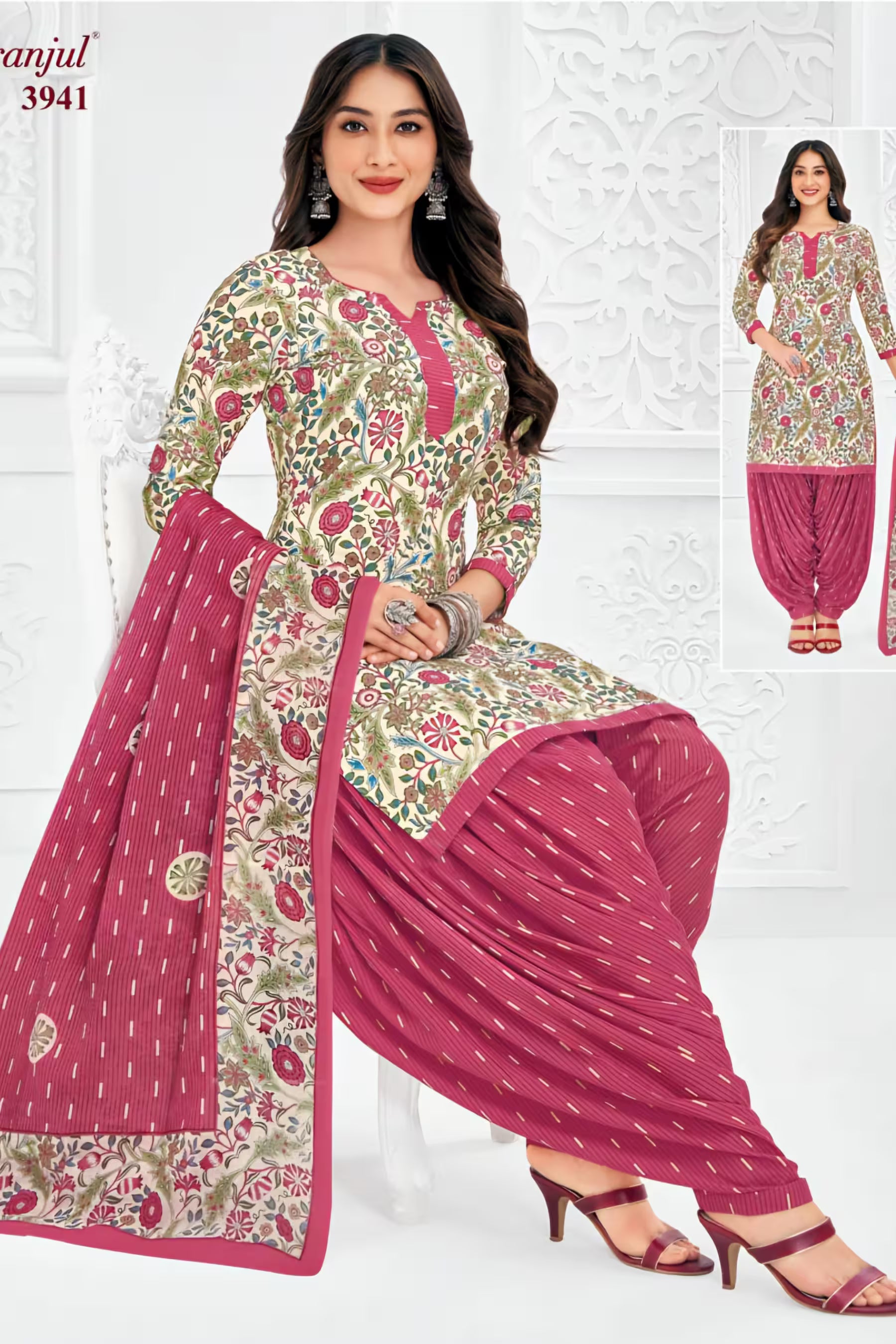 Pranjul - Cotton Printed Readymade Salwar Suit With Patiala Pant and Dupatta - P3941