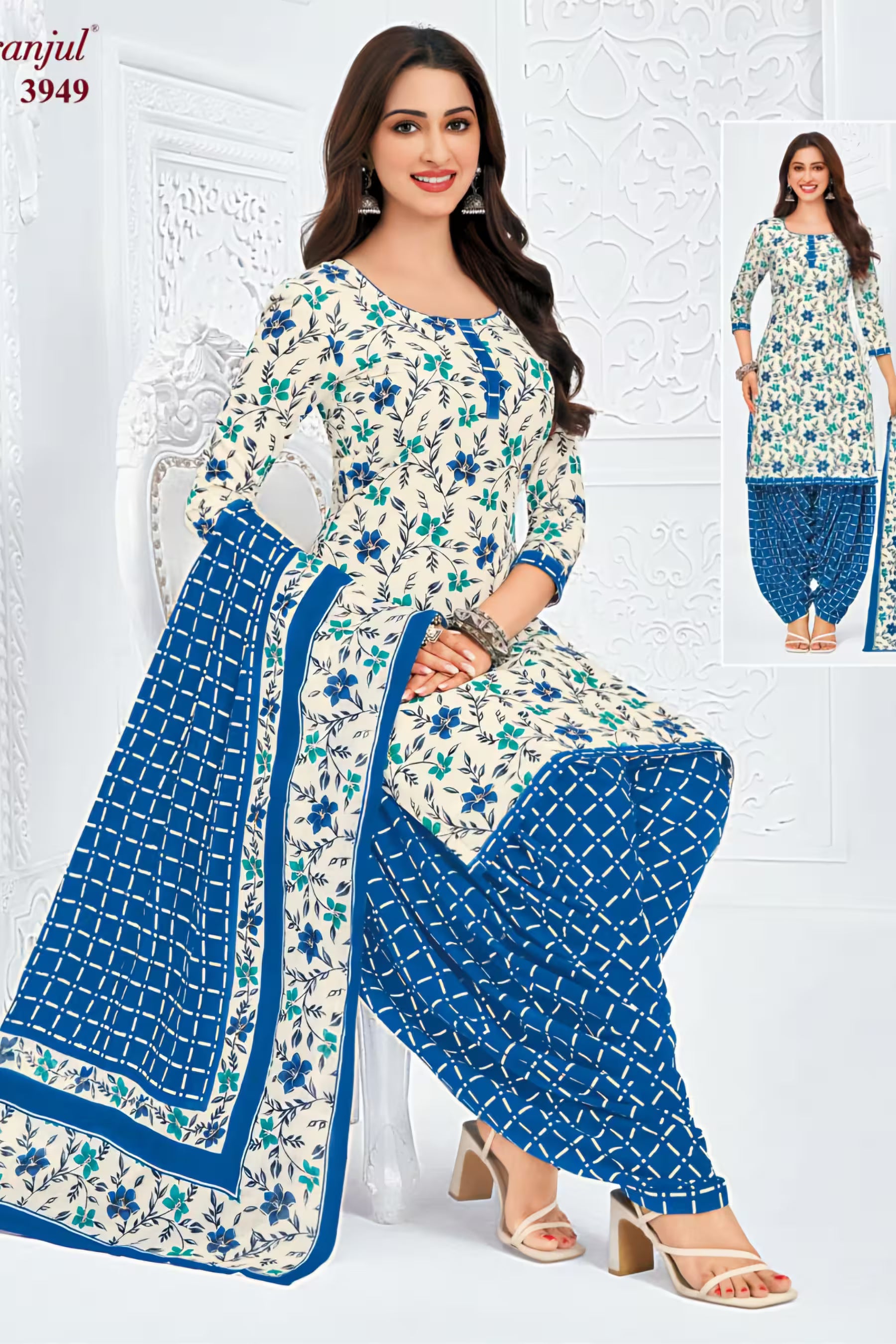 Pranjul - Cotton Printed Readymade Salwar Suit With Patiala Pant and Dupatta - P3949