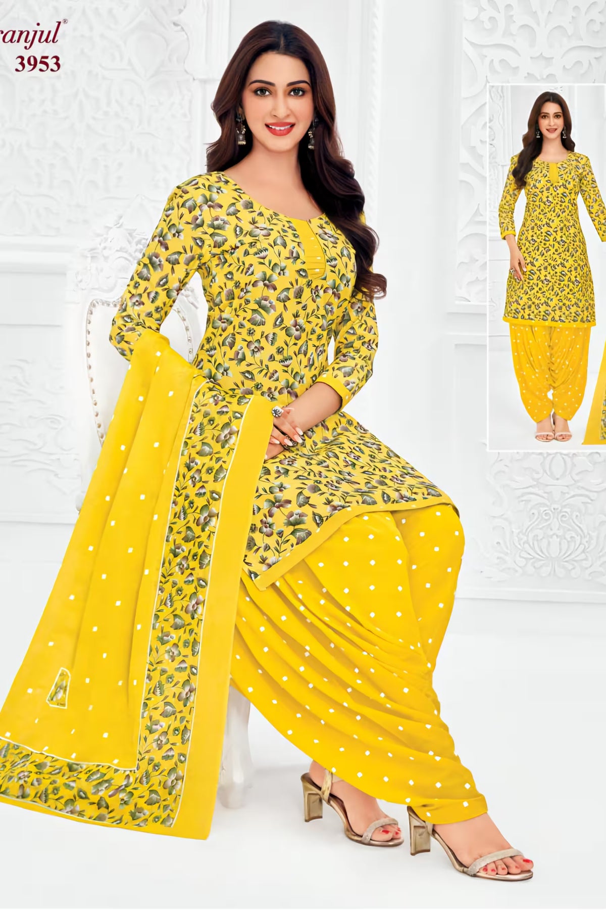 Pranjul - Cotton Printed Readymade Salwar Suit With Patiala Pant and Dupatta - P3953 Main image