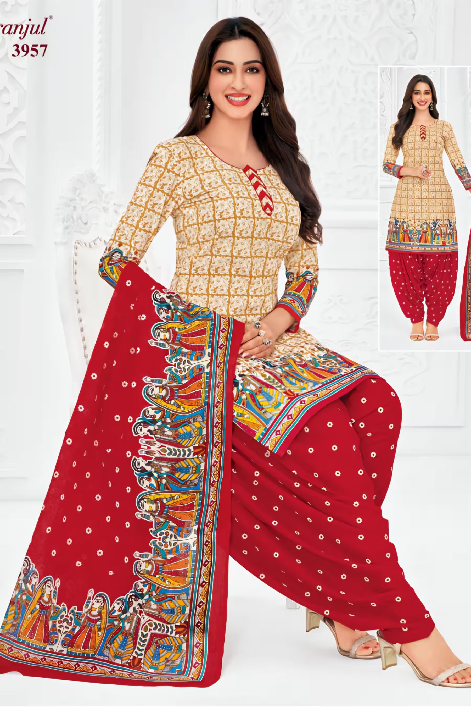 Pranjul - Cotton Printed Readymade Salwar Suit With Patiala Pant and Dupatta - P3957